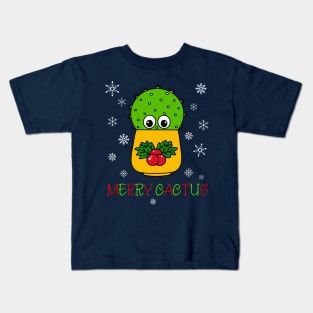 Merry Cactus - Cute Cactus In Christmas Holly Pot Kids T-Shirt